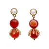 Farra Women's Matte Finish Red Agate Dangle With Pearl Stud Earrings In Red