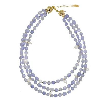 Farra Women's Multi-layers Blue Lace Agate With Pearls Necklace