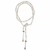 Farra Women's Multi-way Freshwater Pearls With Rhinestones Bordered Tourmaline Open Ended Long Necklace