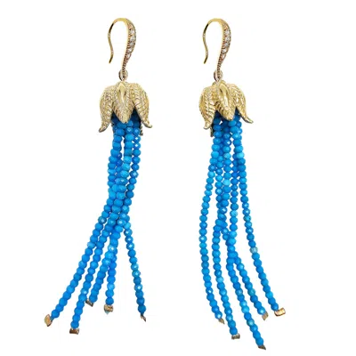 Farra Women's Natural Blue Turquoise Tassel Earrings