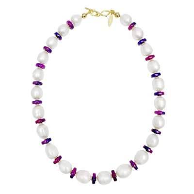 Farra Women's Natural Cultured Freshwater Pearls With Purple Gemstone Necklace
