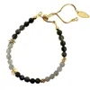 Farra Women's Natural Labradorite Grey Color Blocking Adjustable Bracelet In Gray
