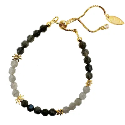 Farra Women's Natural Labradorite Grey Color Blocking Adjustable Bracelet In Gray