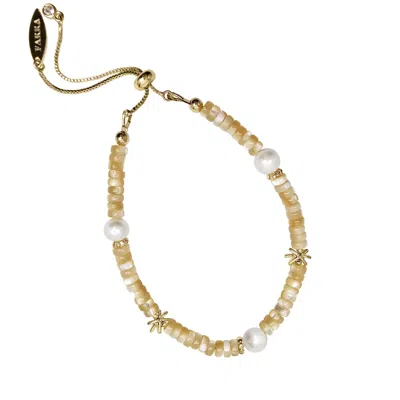 Farra Women's Neutrals Beige Shell With Freshwater Pearl Slider Bracelet In Sand