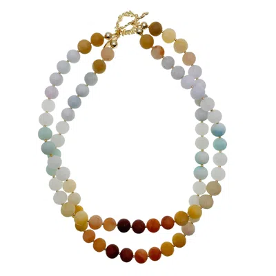 Farra Women's Neutrals Gradient Brown Jade Double Layers Necklace