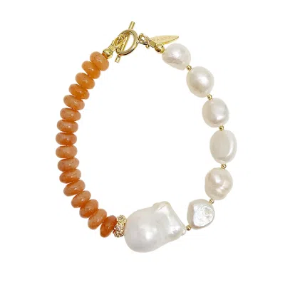 Farra Women's Orange Aventurine With Freshwater Baroque Pearl Bracelet