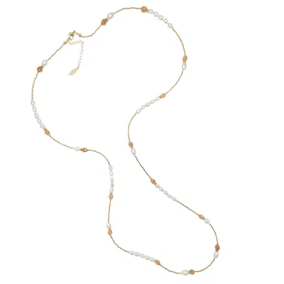 Farra Women's Orange Moonstone With White Pearls Long Necklace
