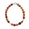Farra Women's Orange Nugget Red Agate With Freshwater Pearls Choker In Orange