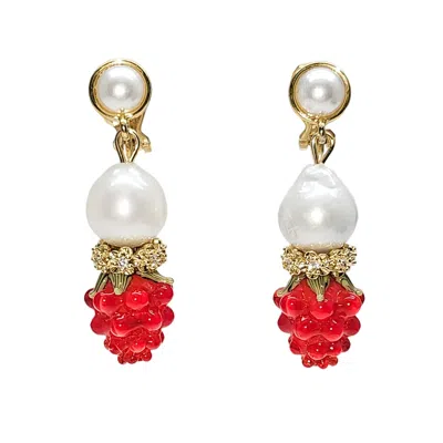 Farra Women's Orange Raspberry With Freshwater Pearls Clip On Earrings