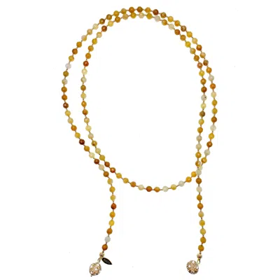 Farra Women's Orange Yellow Jade With Rhinestones Open Ended Necklace