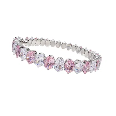 Farra Women's Pink And White Zircon Stone Tennis Bracelet