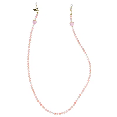 Farra Women's Pink Bamboo Coral With Heart Eye Glasses Chain