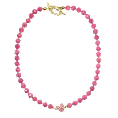 Farra Women's Pink Faceted Gemstone With Flower Pendant Necklace
