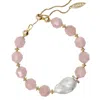 Farra Women's Pink Faceted Rose Quartz With Baroque Pearl Adjustable Bracelet In Pink