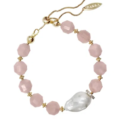 Farra Women's Pink Faceted Rose Quartz With Baroque Pearl Adjustable Bracelet