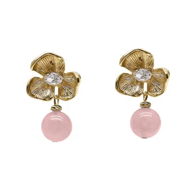 Farra Women's Pink Floral Rose Quartz Dangle Stud Earrings