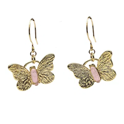 Farra Women's Pink Gold Butterfly With Rose Quartz Stone Earrings