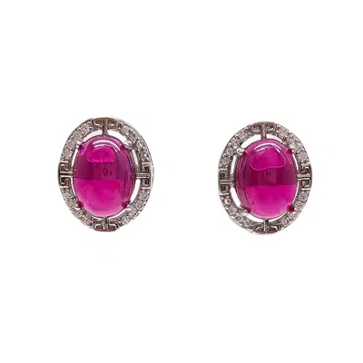 Farra Women's Pink Magenta Agate Oval Shaped Earrings