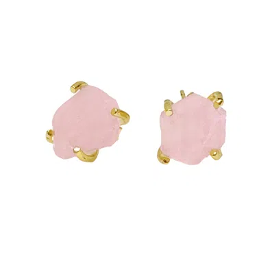 Farra Women's Pink Minimalist Rose Quartz Stud Earrings