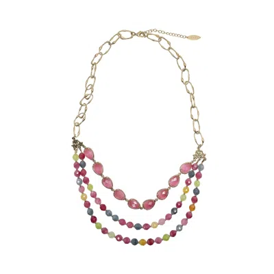 Farra Women's Pink Opal And Tourmaline Layers Statement Necklace