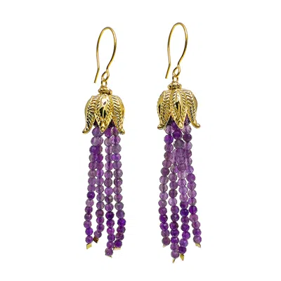 Farra Women's Pink / Purple Amethyst Fringe Drop Earrings