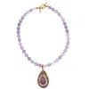 Farra Women's Pink / Purple Amethyst Stones With Removable Rhinestone Charm Short Necklace In Multi