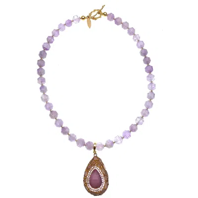 Farra Women's Pink / Purple Amethyst Stones With Removable Rhinestone Charm Short Necklace In Multi