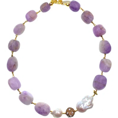 Farra Women's Pink / Purple Amethyst With Baroque Short Necklace In Multi