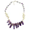 Farra Women's Pink / Purple Amethyst With Gray Freshwater Pearl Statment Necklace