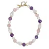 Farra Women's Pink / Purple Baroque Pearls With Rose Quartz And Amethyst Necklace