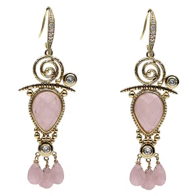 Farra Women's Pink / Purple Bohemian Pink Rose Quartz Chandelier Earrings