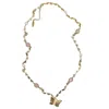 Farra Women's Pink / Purple Butterfly Pendant With Rose Quartz Stones Long Necklace