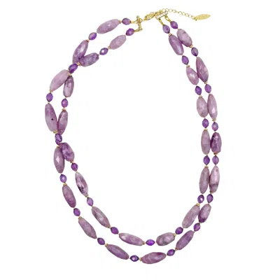 Farra Women's Pink / Purple Double Layers Purple Gemstone Necklace