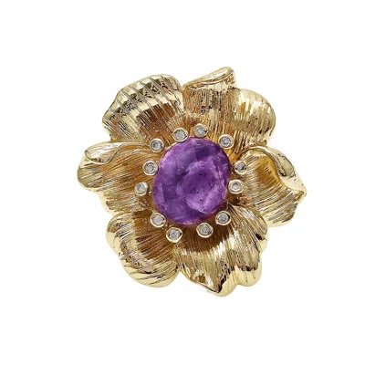 Farra Women's Pink / Purple Flower Setting With Amethyst Stone Ring