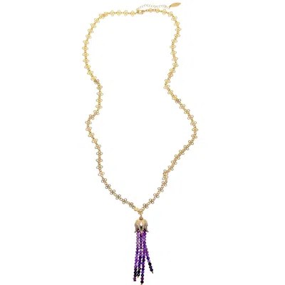 Farra Women's Pink / Purple Gold Chain With Amethyst Tassel Necklace
