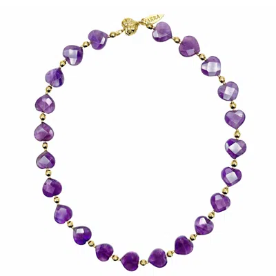 Farra Women's Pink / Purple Heart Shaped Amethyst With Magnetic Clasp Choker Or Necklace In Gold
