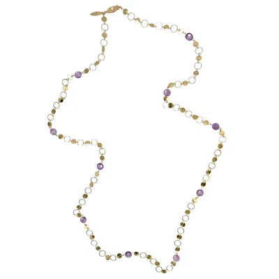 Farra Women's Pink / Purple Modern Style Amethyst Long Chain Necklace