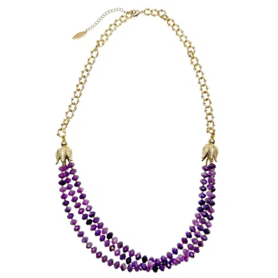 Farra Women's Pink / Purple Multi-layers Amethyst Necklace