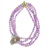 Farra Women's Pink / Purple Multi-layers Purple Jade With Flower Charm Necklace