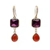 Farra Women's Pink / Purple Natural Garnet With Red Agate Dangle Earrings
