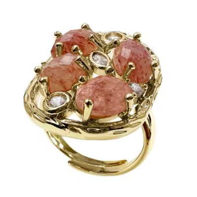 Farra Women's Pink / Purple Orange Moonstone Setting Statement Ring