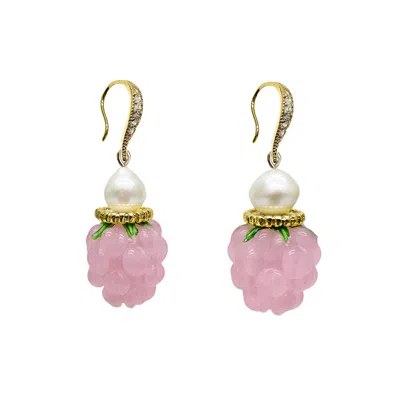 Farra Women's Pink / Purple Pink Raspberry With Freshwater Pearls Earrings