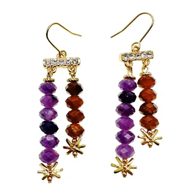 Farra Women's Pink / Purple Purple Amethyst And Orange Garnet Tassel Earrings In Gold