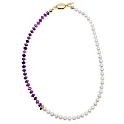 Farra Women's Pink / Purple Purple And White Amethyst & Freshwater Pearls Short Necklace In Metallic