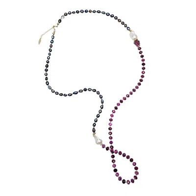 Farra Women's Pink / Purple Purple Pearls With Agate And Baroque Pearls Long Necklace