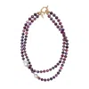 Farra Women's Pink / Purple Purple Ruby With Baroque Pearls Double Layers Necklace