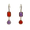 Farra Women's Pink / Purple Red Agate And Purple Amethyst Color Matching Dangle Earrings