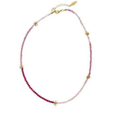 Farra Women's Pink / Purple Red Ruby And Pink Opal Color Necklace