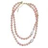 Farra Women's Pink / Purple Rose Quartz With Baroque Pearls Double Layers Necklace