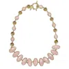 Farra Women's Pink / Purple Rose Quartz With Flower Chain Statement Necklace